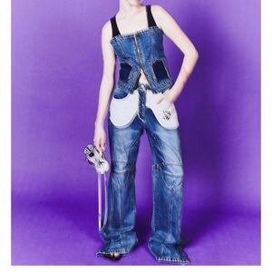 Trendy Blue Denim Women's Overalls